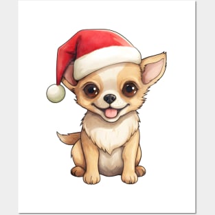 Chihuahua Dog in Santa Hat Posters and Art